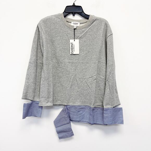 Evidnt Los Angeles for Anthropologie Gray Heather Blue Striped Detail Sweater XS - Picture 1 of 4